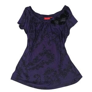 Y2K Goth Floral Print Short Sleeve Tunic Top Grunge Women's Purple ELLE Size S